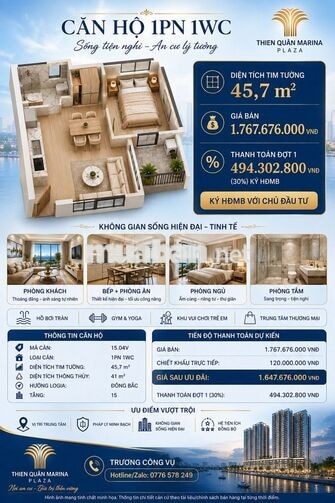 CĂN HỘ 1PN 1WC – 45,7M² | THIÊN QUÂN MARINA PLAZA