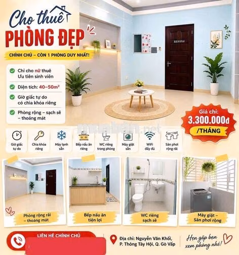 Phòng ChDv 40m2 full nội thất có bếp nấu ăn wc trong phòng