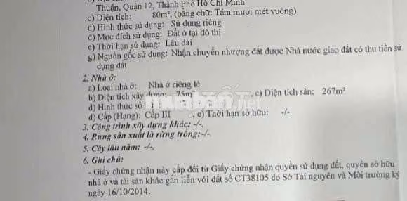 chính chủ bán nhà 4x20m kdc An Sương hoàn công rồi