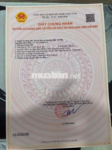 CẦN BÁN 2 LÔ ĐẤT MẶT TIỀN ĐÔNG THẠNH8-1. GẦN CHỢ GẤU LÊ VĂN KHƯƠNG