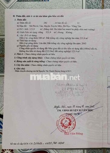 CHÍNH CHỦ BÁN GẤP ĐẤT Đ NHỰA PHƯỚC TÂN,XUYÊN MỘC 8x40 100TC ĐƯỜNG 328