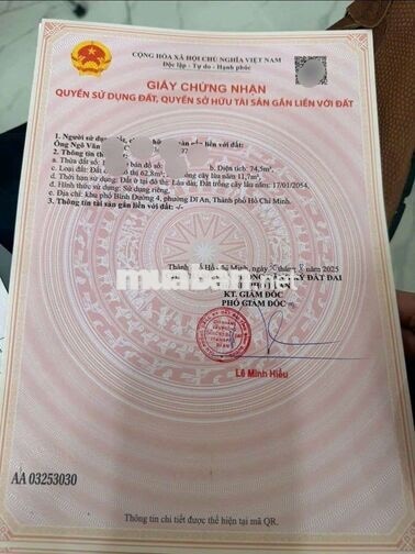 Đất ngay bên trung tâm tâm hành chính Dĩ An phường An Bình Tp Dĩ An 