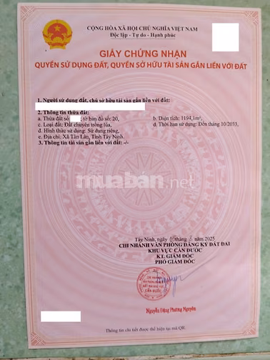 Bán đất xã Tân Lân , sổ sẵn , công chứng ngay