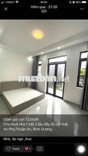 nhà 1 trệt 2 lầu đầy đủ nội thất An Phú,đầy đủ nội thất, 4p ngủ,