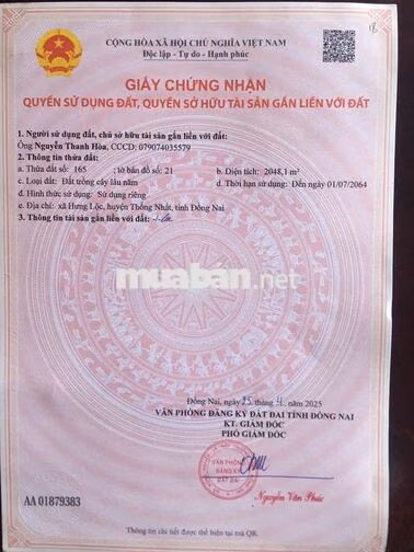 Bán rẻ đất thổ cư ngang 10m dài 27m (270m2 cho 2 nền) giá 1,38 tỷ