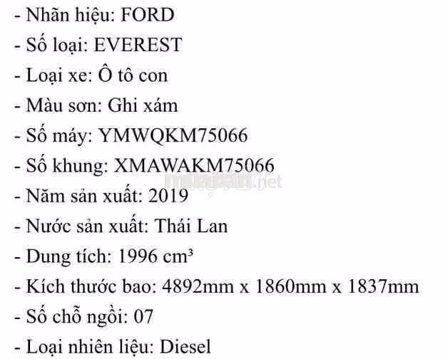 Ford Everest 2019 Ghi xám 68.000 km