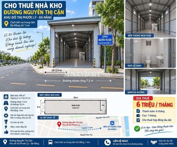 Cho thuê nhà kho mặt tiền đường Nguyễn Thị Cận gần bến xe Đà Nẵng
