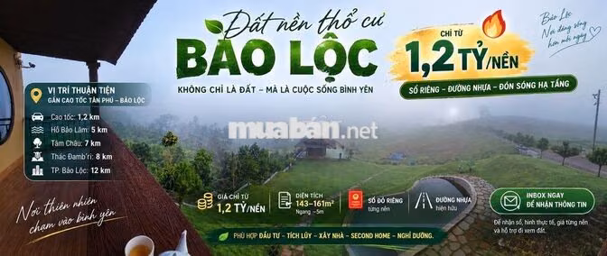 ĐẤT NỀN THỔ CƯ BẢO LỘC | CHỈ TỪ 1,2 TỶ/NỀN - Sổ riêng - Đường nhựa
