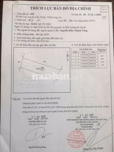 chính chủ bán 90m2  thổ cư xã mỹ lộc cần giuộc long an