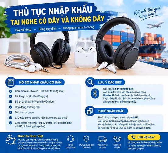 Thủ tục nhập khẩu tai nghe có dây và không dây