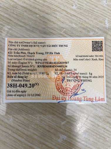 THÔNG BÁO MỜI CHÀO GIÁ CẠNH TRANH THANH LÝ XE ÔTÔ BKS: 38H-04920