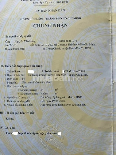 Đất đẹp vuông vức ngay Trung Chánh Q12 4x13 tổng 54m2 SHR Giá 1 tỷ 4