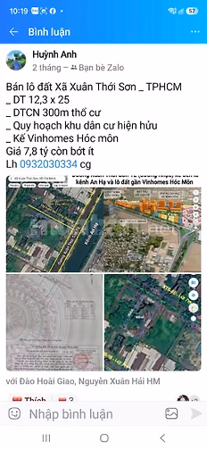 CHỦ NGỘP GIÃM HƠN 1 TỶ CÒN 6,3 TỶ  Bán lô đất Xã Xuân Thới Sơn _ TPHCM
