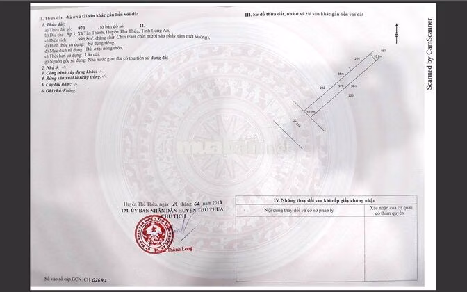 Đất thổ cư 1000 m2 mặt tiền đường ĐT 818 Tân Thành Thủ Thừa Long An cũ