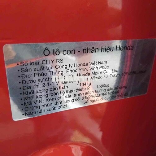 Honda City AT 1.5L RS 2021 Đỏ Tự động