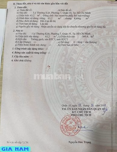 BÁN NHÀ MẶT TIỀN KINH DOANH : 26 LÝ THƯỜNG KIỆT - P. 7 - Q. 10 - TPHCM