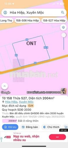 Chính chủ bán đất full hồng 50m mặt tiền giá chỉ 1 tỷ 9