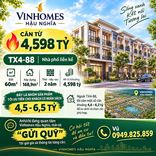 VINHOMES HẬU NGHĨA – CĂN TỪ 4,598 TỶ