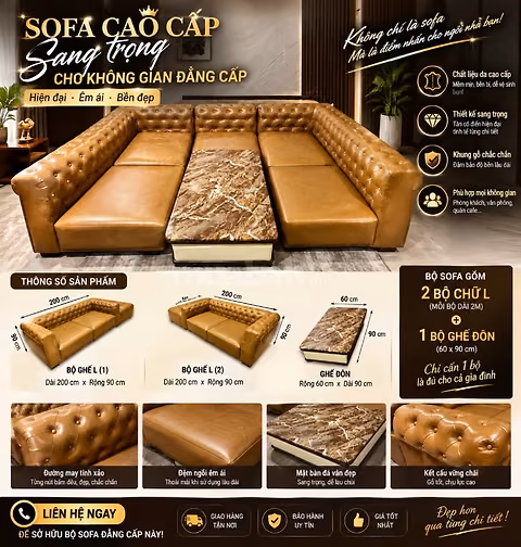 THANH LÝ BỘ SOFA DA CAO CẤP – SANG TRỌNG, BỀ THẾ, CỰC KỲ ĐẲNG CẤP