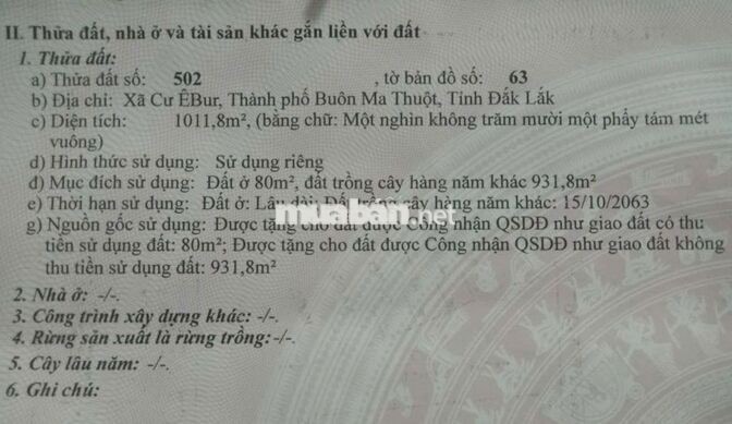 🏡 CHÍNH CHỦ BÁN ĐẤT – XÃ CƯ ÊBUR, TP. BUÔN MA THUỘT, ĐẮK LẮK