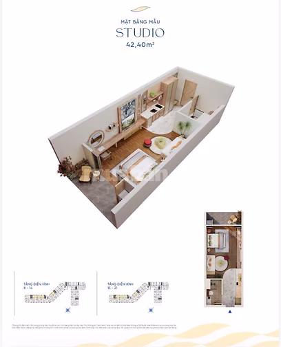 Thiết kế 42m² tối ưu không gian với phòng khách, bếp và khu nghỉ ngơi 