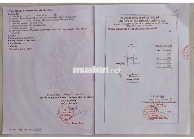 BÁN GẤP ĐẤT THỔ CƯ 174M² – AN NINH TÂY, ĐỨC HÒA – GIÁ 1 TỶ 2