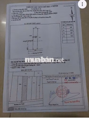 BÁN GẤP ĐẤT THỔ CƯ 174M² – AN NINH TÂY, ĐỨC HÒA – GIÁ 1 TỶ 2