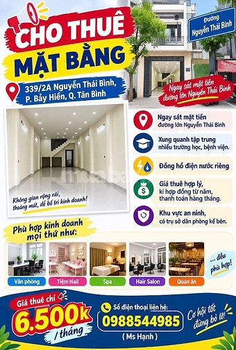 Mặt bằng cho thuê Đ Nguyễn Thái Bình, p Bảy Hiền