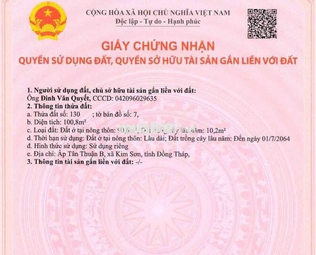 Đất 101m2 full thổ cư Xã Bình Đức, Châu Thành, Tiền Giang (cũ)