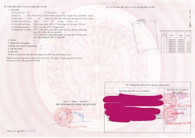 Bán QSDĐ thửa 06, TBĐ 44, X.Hàm Thuận Nam, T.Lâm Đồng