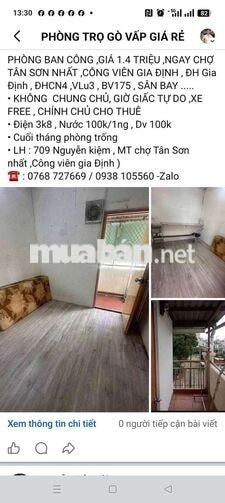 PHÒNG BAN CÔNG ,CHỢ TÂN SƠN NHẤT , CÔNG VIÊN GIA ĐỊNH , ĐH Gia Định