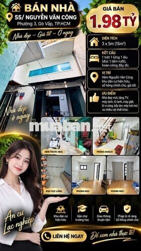 [SHR] Hẻm 2m Quang Trung 1 Trệt 3 Lầu 3PN 2WC 