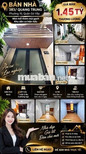 [SHR] Hẻm 2m Quang Trung 1 Trệt 3 Lầu 3PN 2WC 