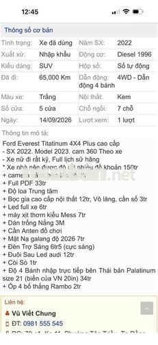 Ford Everest Titanium 7 chỗ Tự động Trắng