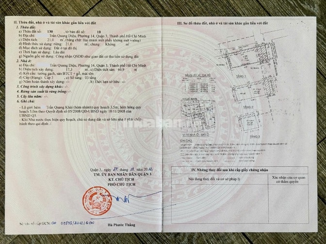 Bán nhà hẻm đường Trần Quang Diệu, Quận 3, TP.HCM