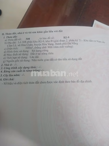 Chính chủ cần bán gấp lô đất đường Bầu Cầu 9