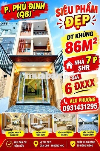 SIÊU PHẨM ĐẸP. P PHÚ ĐỊNH  . DT 86M2