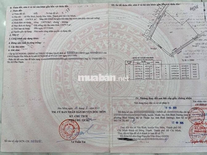 Đất diện tích lớn hơn 1.3 mẫu - 2 mặt tiền - Hóc Môn- chỉ 4.5 triệu/m2
