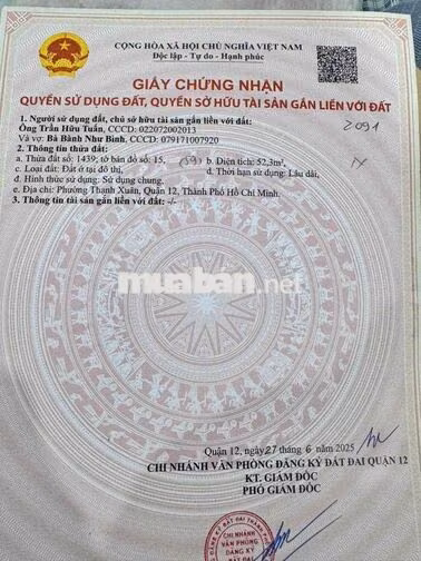 🏡 MẢNH ĐẤT 52,3M² – THỚI AN, TP.HCM | GIÁ 2,9 TỶ