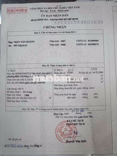 Tôi Cần Bán Căn Nhà Chính chủ Q.Bình Tân hẻm 413 lê văn quới