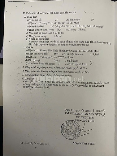 BÁN NHÀ MT HÒA BÌNH, P.5, Q.11, 13 TỶ