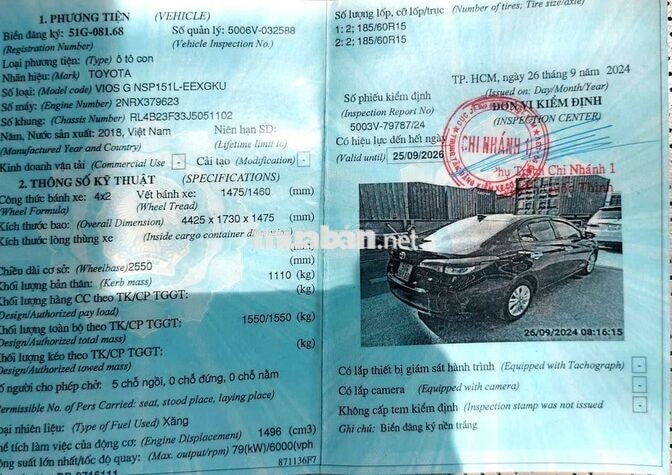 Toyota Vios 1.5G 2018 Đen 97.000 km