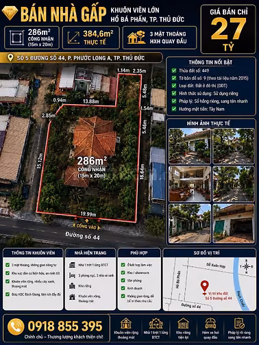 BÁN VILLA VƯỜN KHUÔN VIÊN LỚN HỒ BÁ PHẤN, TP. THỦ ĐỨC