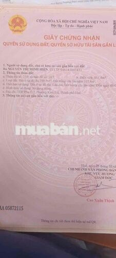 Cần bán lô đất tại phường KIM TRÀ TỨ HẠ TP HUẾ