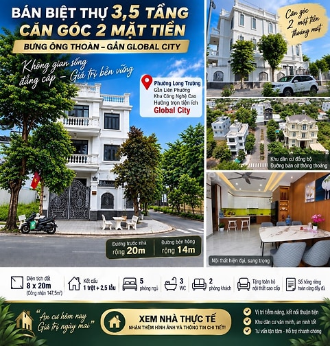 BÁN BIỆT THỰ CĂN GÓC 2 MẶT TIỀN, ĐƯỜNG 20M, NHÀ ĐẸP FULL NỘI THẤT 
