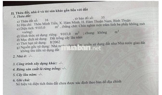 Đất vườn thanh long 32.970 m² tại Hàm Minh, Hàm Thuận Nam