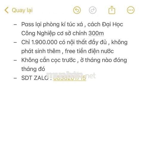 Pass phòng kí túc xá ngay IUH , không cần cọc trước