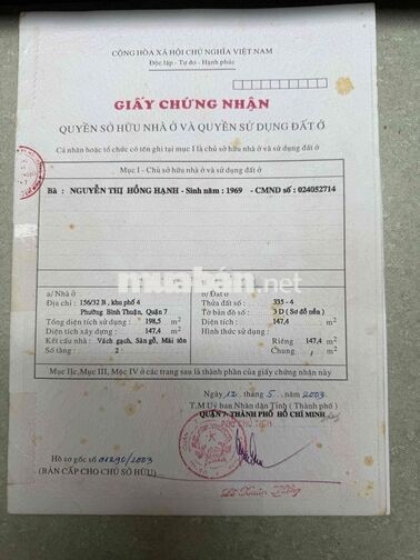 bán nhà hẻm 156 Nguyễn thị thập