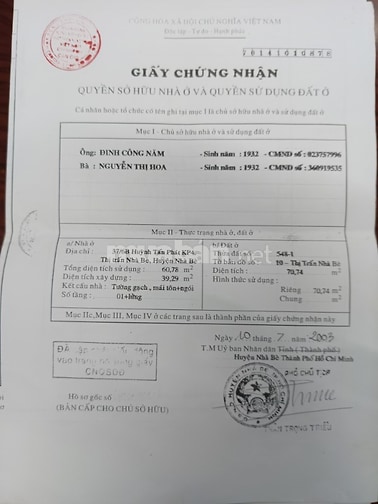 Bán nhà ngay chợ Phú Xuân Thị trấn Nhà Bè