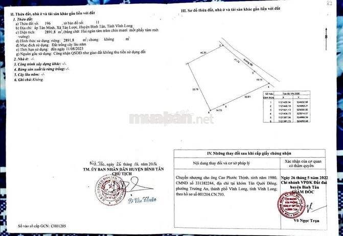 ĐẤT VƯỜN CÂY ĂN TRÁI LỘ NHỰA Ô TÔ XÃ TÂN LƯỢC TỈNH VĨNH LONG
